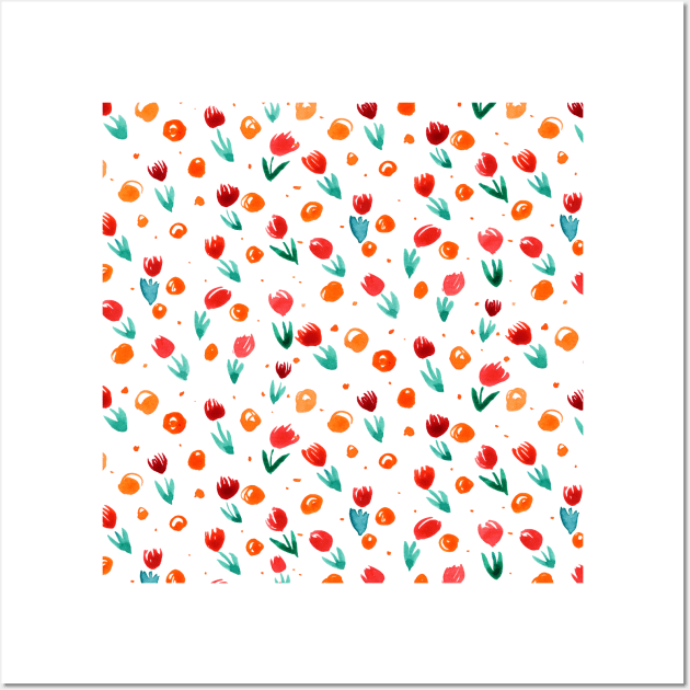 Watercolor tulips pattern - orange Wall Art by wackapacka